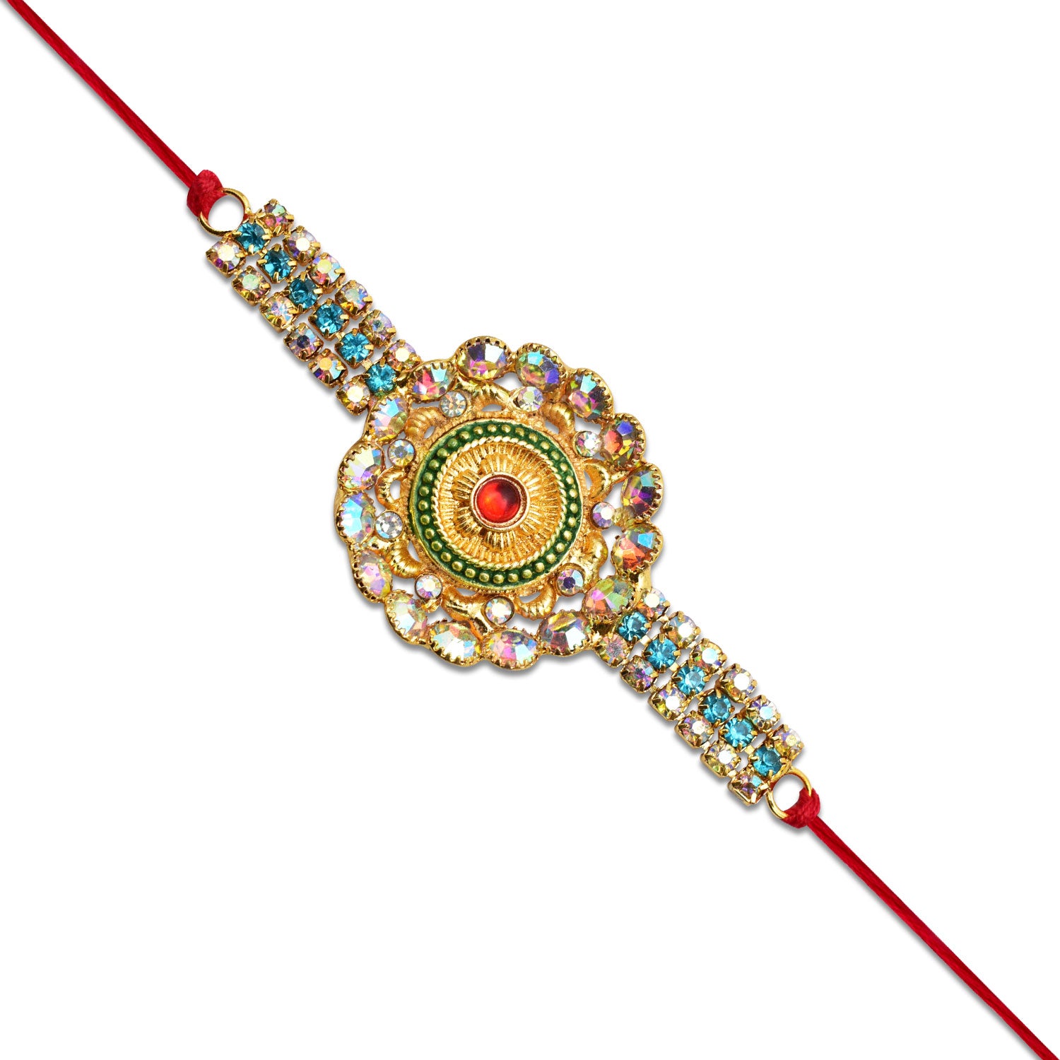Grand Kundan Rakhi With Multicolor Stones Grand Kundan Rakhi With Multicolor Stones